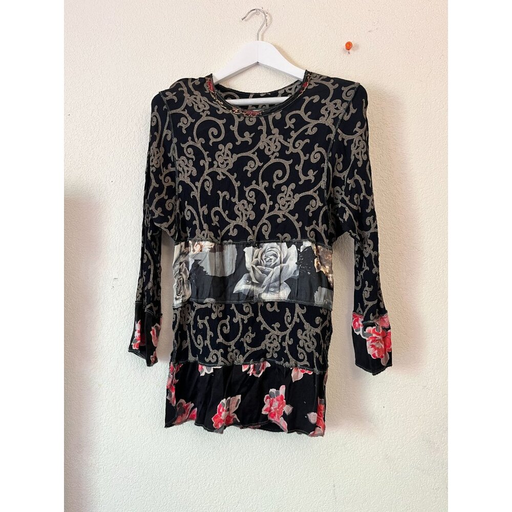 Nothing Matches Womens Mixed Floral Pattern Tunic Top Size 1 Black Textured